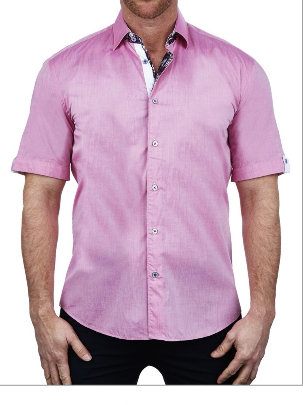 Maceoo Paris Pink Tailored Fit Short Sleeve Designer Shirt XL